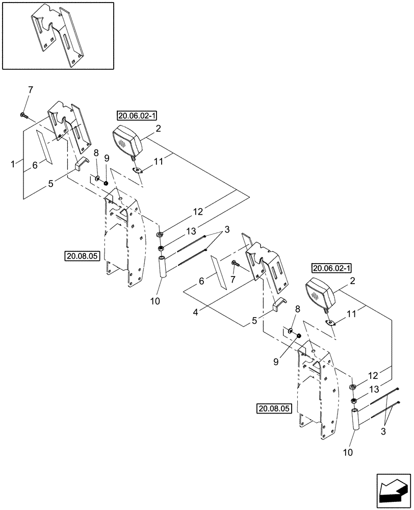 Схема запчастей Case IH HDX182 - (20.06.03[1]) - LIGHT BRACKETS, TY08 & PRIOR (55) - ELECTRICAL SYSTEMS