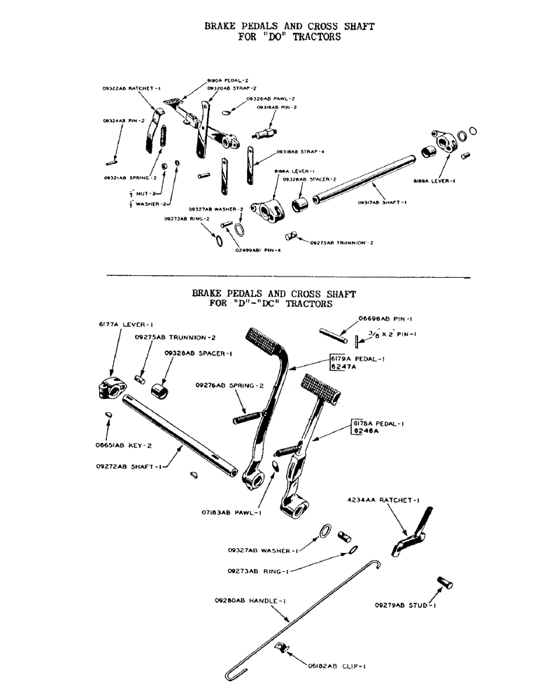 Схема запчастей Case IH DO-SERIES - (079) - BRAKE PEDALS AND CROSS SHAFT FOR "DO" TRACTORS, D, DC, DO, DV (07) - BRAKES