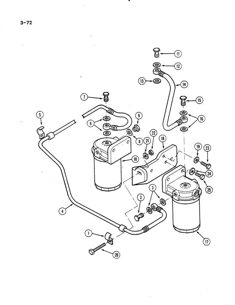 Схема запчастей Case IH 485 - (3-072) - FUEL FILTER AND CONNECTIONS FOR VE INJECTION PUMP (03) - FUEL SYSTEM