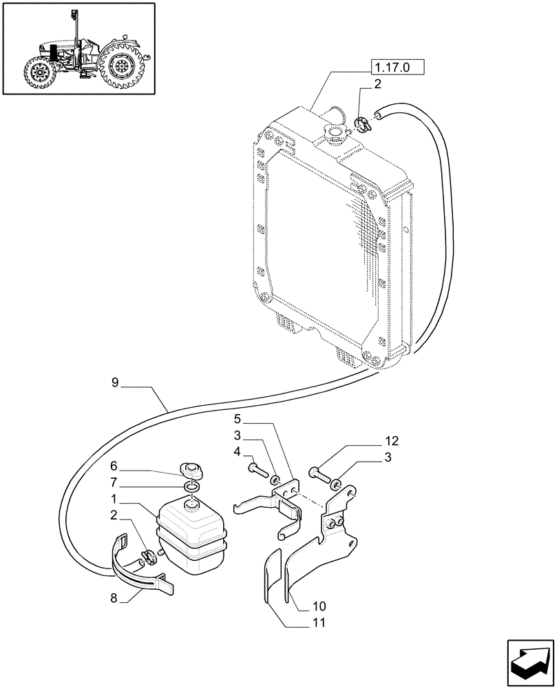 Схема запчастей Case IH JX1070C - (1.17.1) - COOLING EXPANSION TANK (02) - ENGINE EQUIPMENT