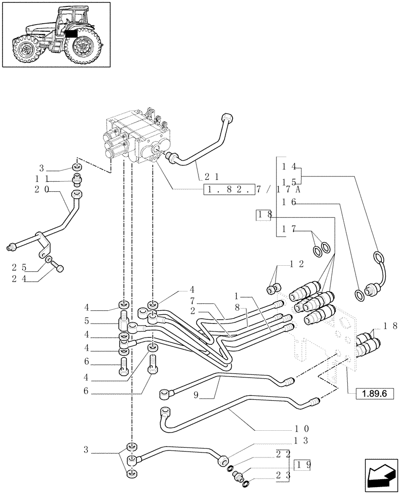 Схема запчастей Case IH JX1090U - (1.82.7/17[03]) - (VAR.239) 1CONTROL VALVE + 1W/FLOAT + 1W/FLOAT AND KICKOUT - PIPES AND QUICK COUPLINGS (07) - HYDRAULIC SYSTEM