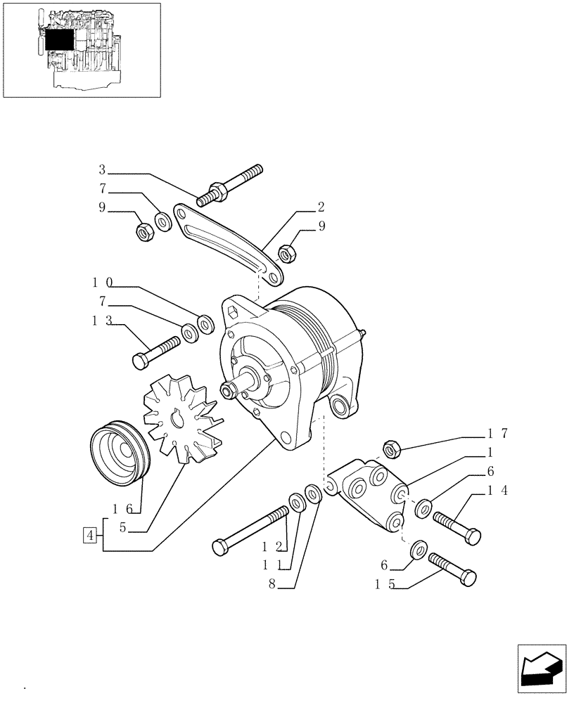 Схема запчастей Case IH JX75 - (0.40.0/02) - ALTERNATOR MOUNTING (AFTER S/N 13287) (01) - ENGINE