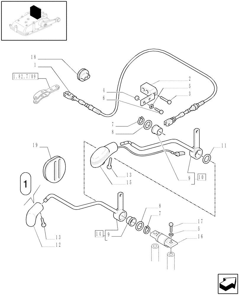 Схема запчастей Case IH JX1070N - (1.92.82/06[01]) - (VAR.088) 3 REAR REMOTE VALVES - CONTROL LEVER (10) - OPERATORS PLATFORM/CAB