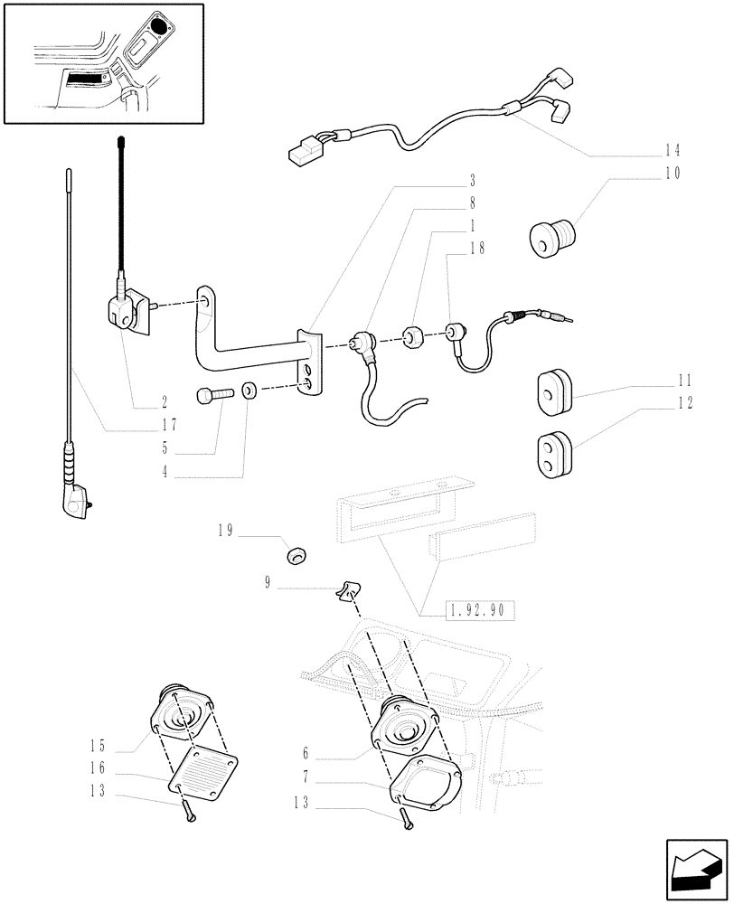 Схема запчастей Case IH JX1070C - (1.92.761) - (VAR.669-777) ANTENNA & LOUDSPEAKERS (10) - OPERATORS PLATFORM/CAB