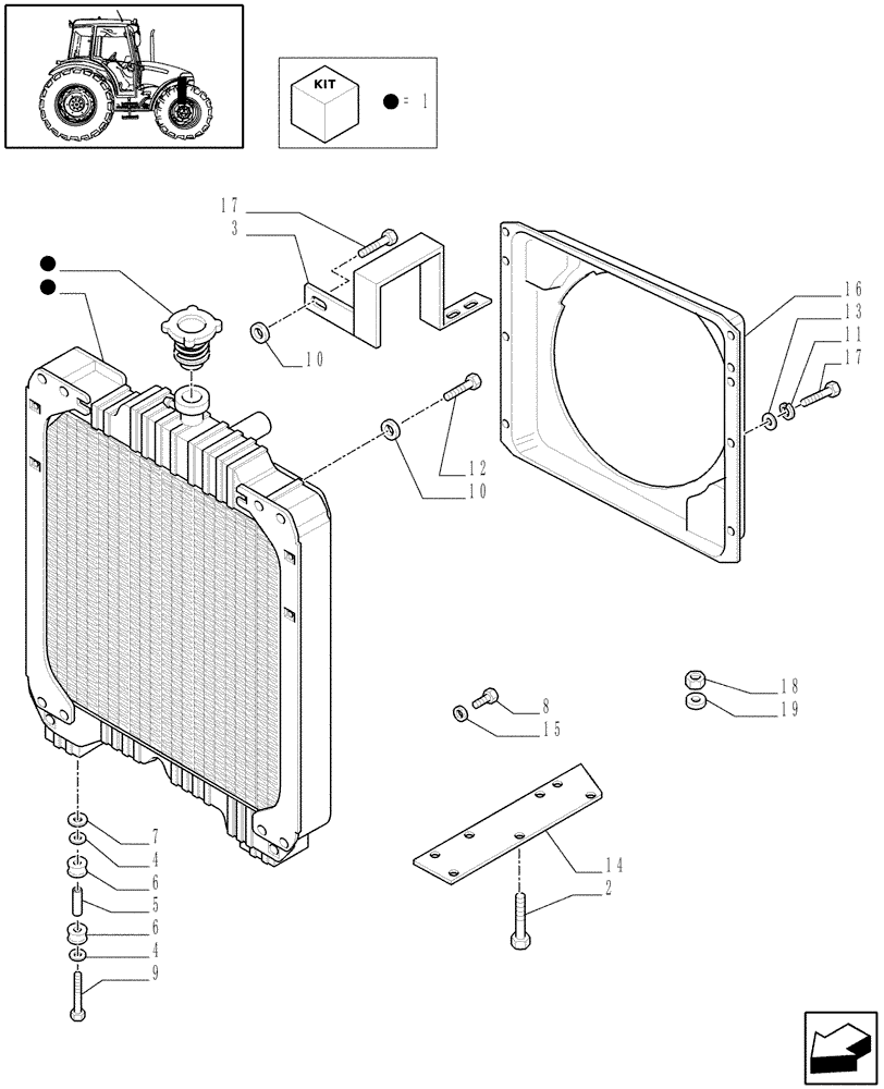 Схема запчастей Case IH JX70 - (1.17.0/01[01A]) - (VAR.641-958) AIR CONDITIONING UNIT - RADIATOR - CAP AND BRACKET - D5834 (02) - ENGINE EQUIPMENT