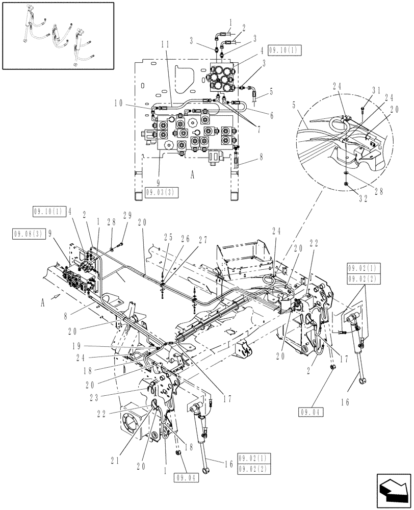 Схема запчастей Case IH WD1903 - (09.07[2.1]) - DRAPER HYDRAULICS, FROM YCG667001 (09) - HEADER LIFT LINKAGE