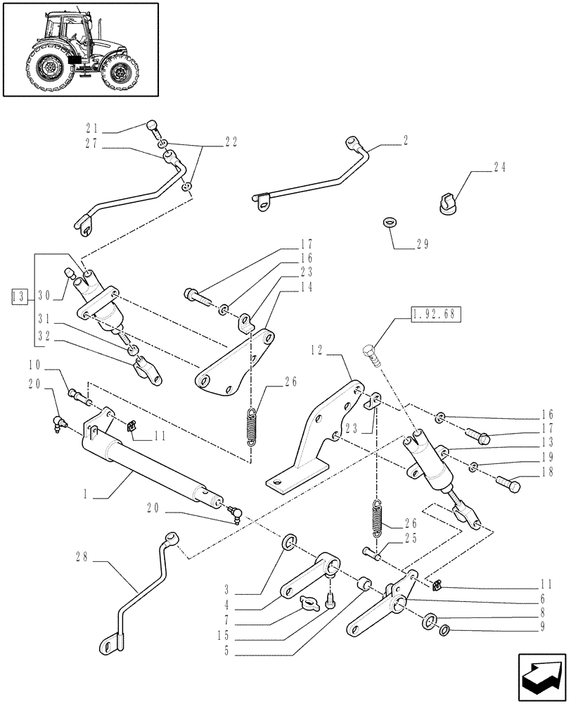 Схема запчастей Case IH JX90 - (1.67.1[02A]) - BRAKE CONTROL RODS - D6837 (05) - REAR AXLE