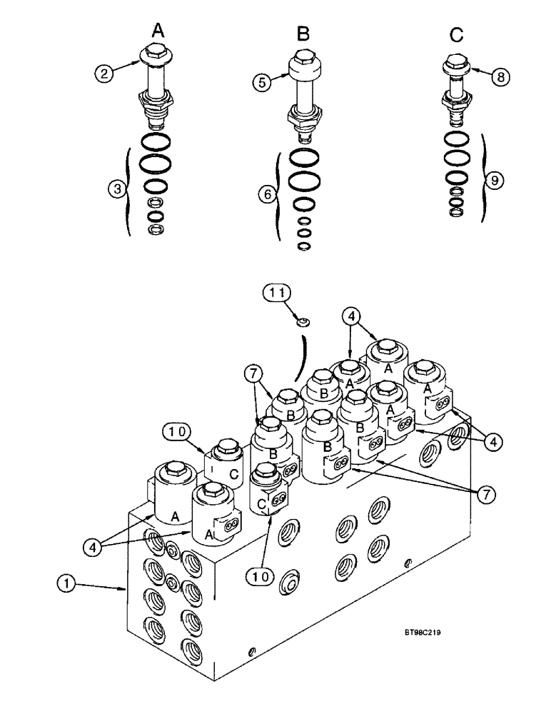 Схема запчастей Case IH 955 - (8-159A) - CONTROL VALVE ASSEMBLY, PLANTER, HYDRAFORCE, 24 ROW NARROW - FRONT FOLD (9/97 & AFTER) (08) - HYDRAULICS