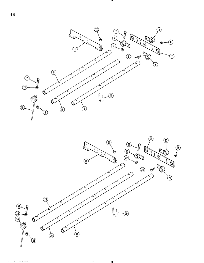 Схема запчастей Case IH 1800 - (14) - TINE HARROW SECTION, 4-1/2 FOOT 