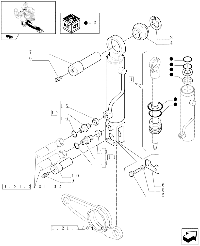 Схема запчастей Case IH MAXXUM 115 - (1.21.3/01[02]) - (CL.4) SUSPENDED FRONT AXLE - CYLINDER AND RELEVANT PARTS (VAR.330429-330430) (03) - TRANSMISSION