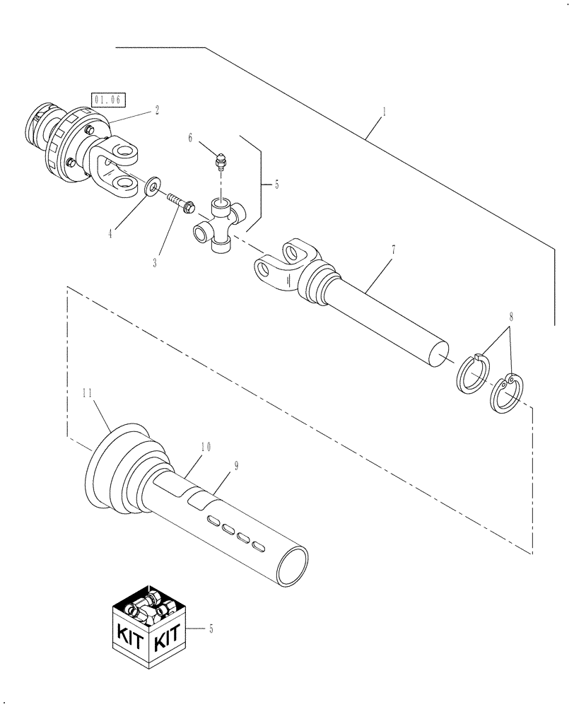 Схема запчастей Case IH DCX131 - (01.04) - SECONDARY PTO W/ CLAMP & HUB ON CLUTCH (01) - PTO DRIVE SHAFT