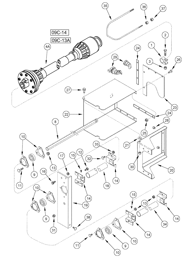 Схема запчастей Case IH 1010 - (09C-11) - AUGER JACKSHAFT DRIVE 30.0 FOOT HEADER (09) - CHASSIS/ATTACHMENTS