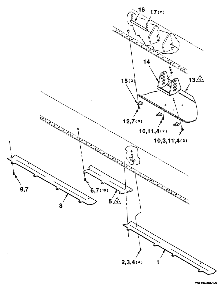 Схема запчастей Case IH 625 - (7-32) - SKID SHOE, CENTER, AND WEAR PLATE ASSEMBLY, 16 FOOT (58) - ATTACHMENTS/HEADERS