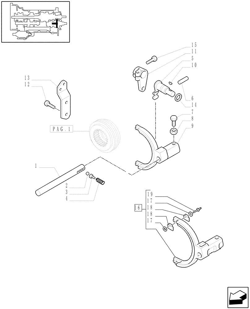 Схема запчастей Case IH MXU125 - (1.32.1/05[02]) - (VAR.085-087) 16X16 (SPS) W/P. SHUTTLE & ADV. HARNESS - GEARBOX FORK AND ASSOCIATED PARTS (03) - TRANSMISSION