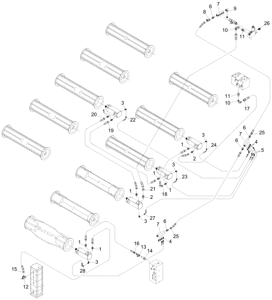 Схема запчастей Case IH A7700 - (B08.04[01]) - Hydraulic Circuit {Rollers LHS} (07) - HYDRAULICS