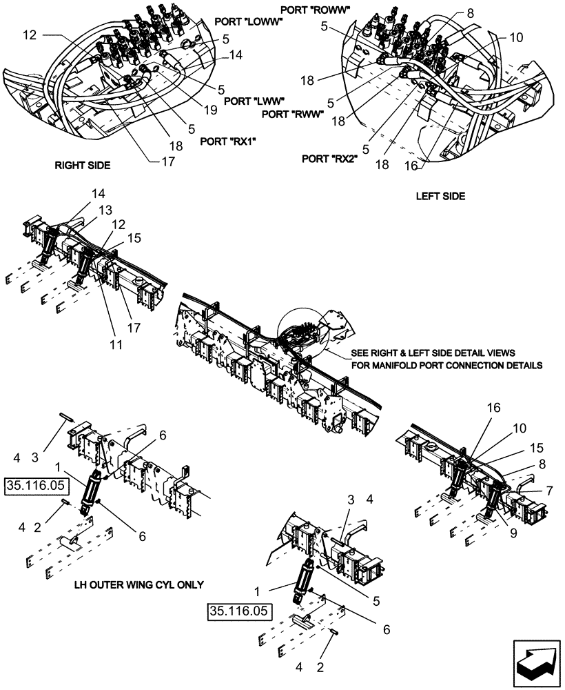 Схема запчастей Case IH 1250 - (35.580.02[01]) - HYDRAULICS - WING WHEEL - 16 ROW BSN Y9S007001 (35) - HYDRAULIC SYSTEMS