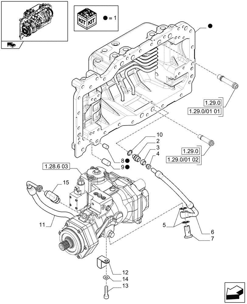 Схема запчастей Case IH PUMA 165 - (1.28.6[02]) - TRANSMISSION - HYDROSTATIC PUMP - COVER (03) - TRANSMISSION