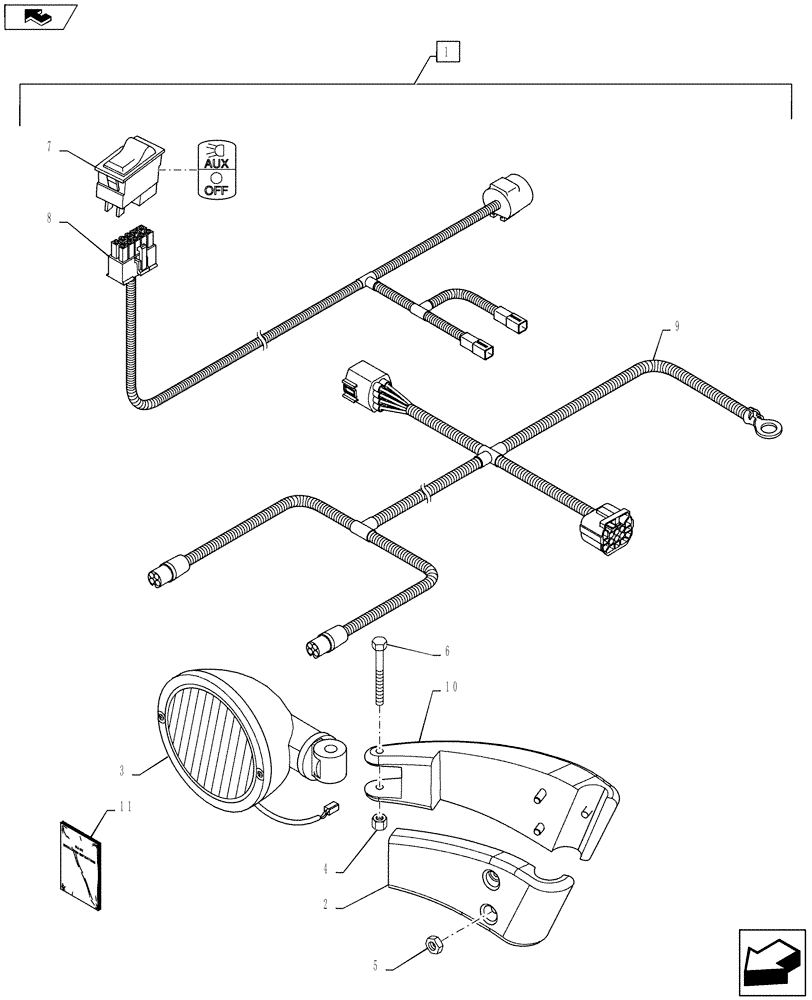 Схема запчастей Case IH PUMA 145 - (88.055.05) - DIA KIT, GRABRAIL WORK LAMPS - RH DIP (88) - ACCESSORIES