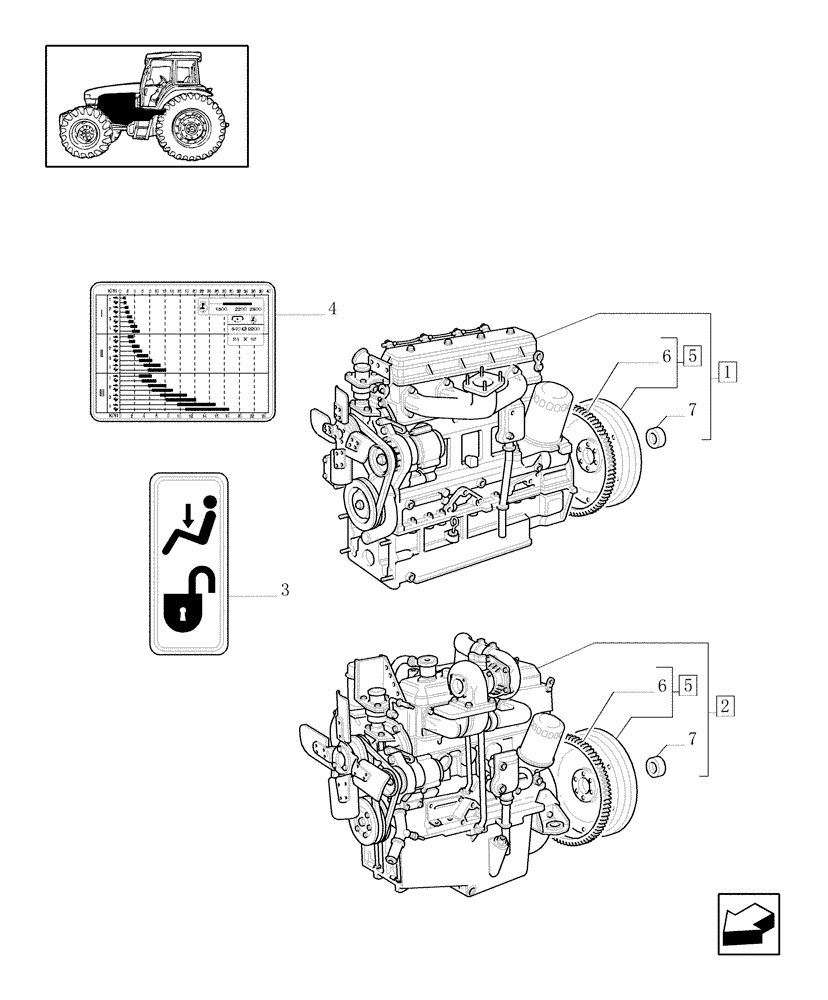 Схема запчастей Case IH JX90U - (0.02.1/03) - (VAR.275-279) POWER SHUTTLE - HI-LO - 30-40 KMH - HYDRAULIC PTO - MOTORS AND FLYWHEEL (01) - ENGINE