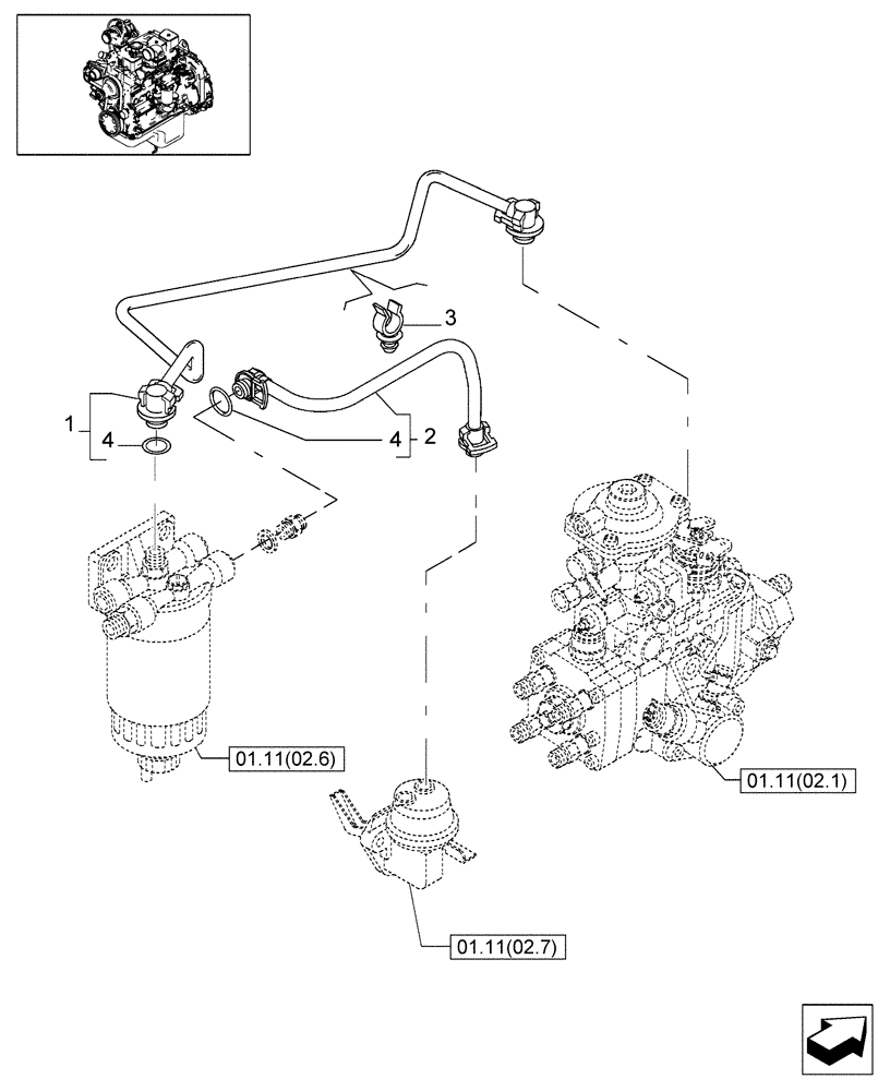 Схема запчастей Case IH WDX1202S - (01.11[02.8]) - PIPING - FUEL (01) - ENGINE