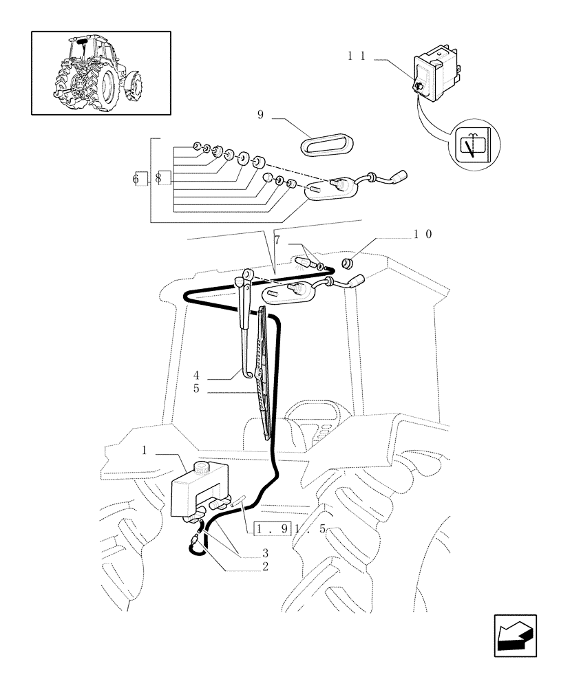 Схема запчастей Case IH JX90U - (1.91.5/01) - (VAR.642) REAR WINDSHIELD WIPER - TANK (10) - OPERATORS PLATFORM/CAB