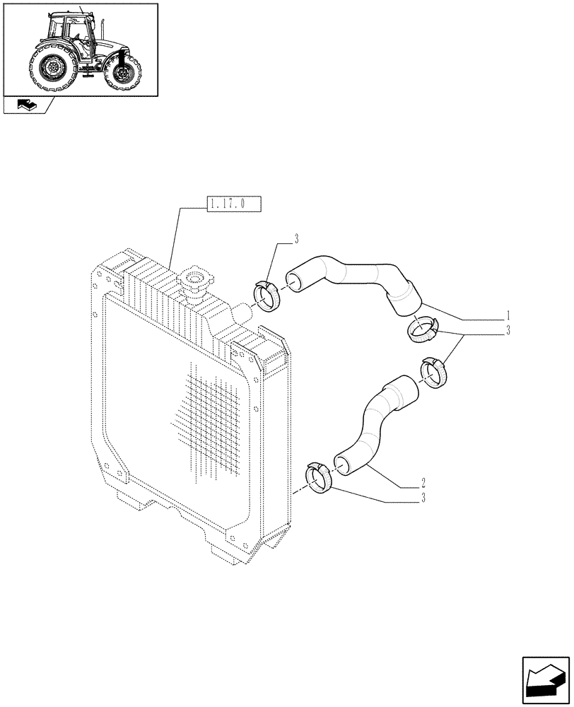 Схема запчастей Case IH FARMALL 90 - (1.17.1) - RADIATOR HOSES (02) - ENGINE EQUIPMENT