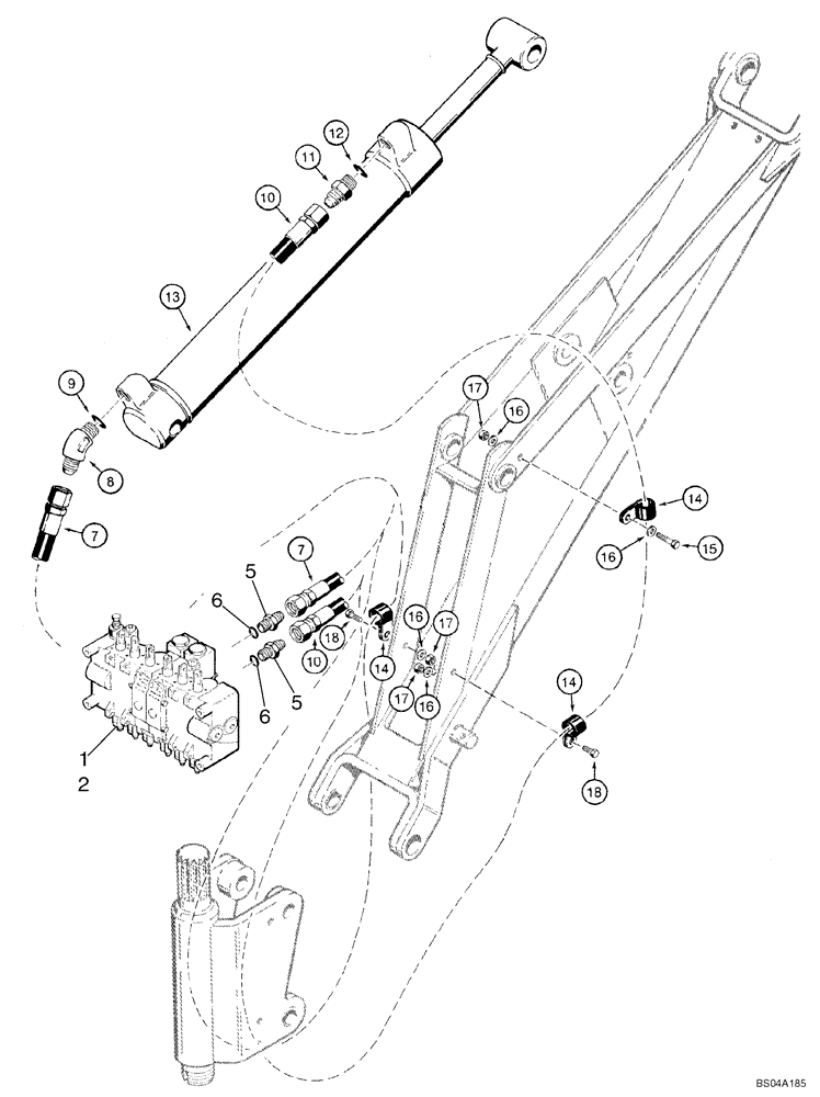 Схема запчастей Case IH 60XT - (08-33) - HYDRAULIC SYSTEM - BACKHOE DIPPER CYLINDER (D100) (08) - HYDRAULICS