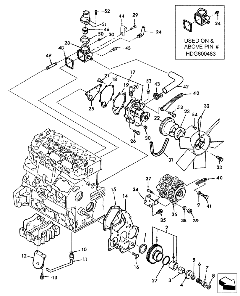 Схема запчастей Case IH DX55 - (01.06) - OIL PUMP, WATER PUMP & FAN (01) - ENGINE