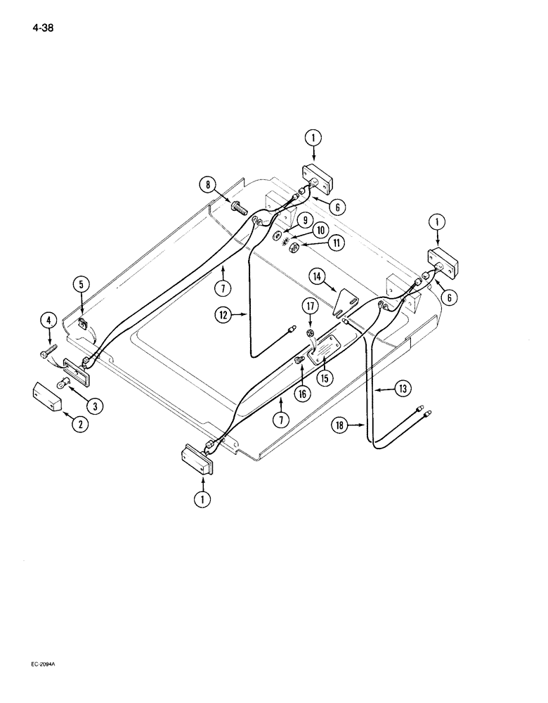 Схема запчастей Case IH 895 - (4-38) - ROPS CANOPY WIRING AND LIGHTS (04) - ELECTRICAL SYSTEMS