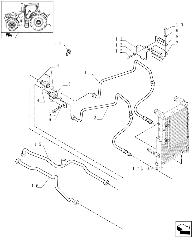 Схема запчастей Case IH PUMA 155 - (1.29.7/01[05]) - FULL POWER SHIFT - TRANSMISSION OIL COOLER - PIPES (03) - TRANSMISSION