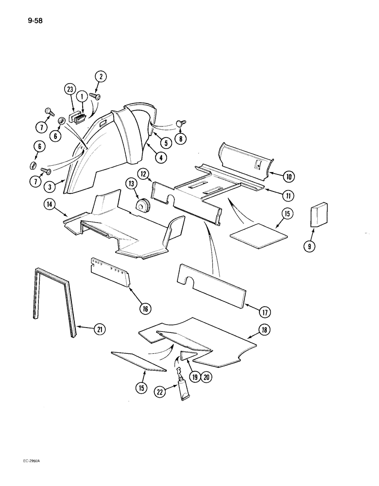 Схема запчастей Case IH 895 - (9-058) - CAB, OPERATORS COMPARTMENT COVERING (09) - CHASSIS/ATTACHMENTS