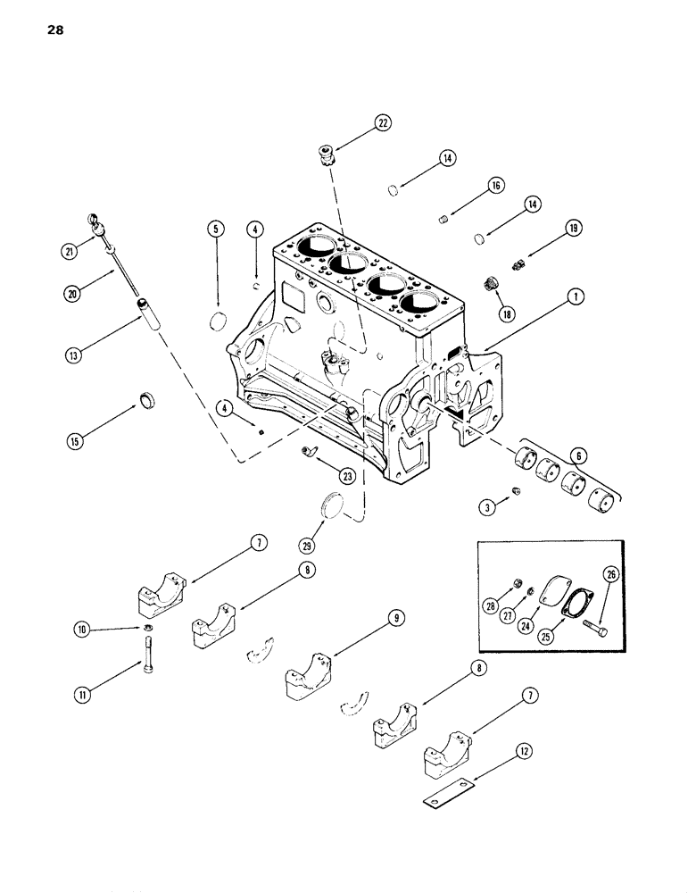 Схема запчастей Case IH 870 - (028) - CYLINDER BLOCK ASSEMBLY, (336B) DIESEL ENGINE (02) - ENGINE