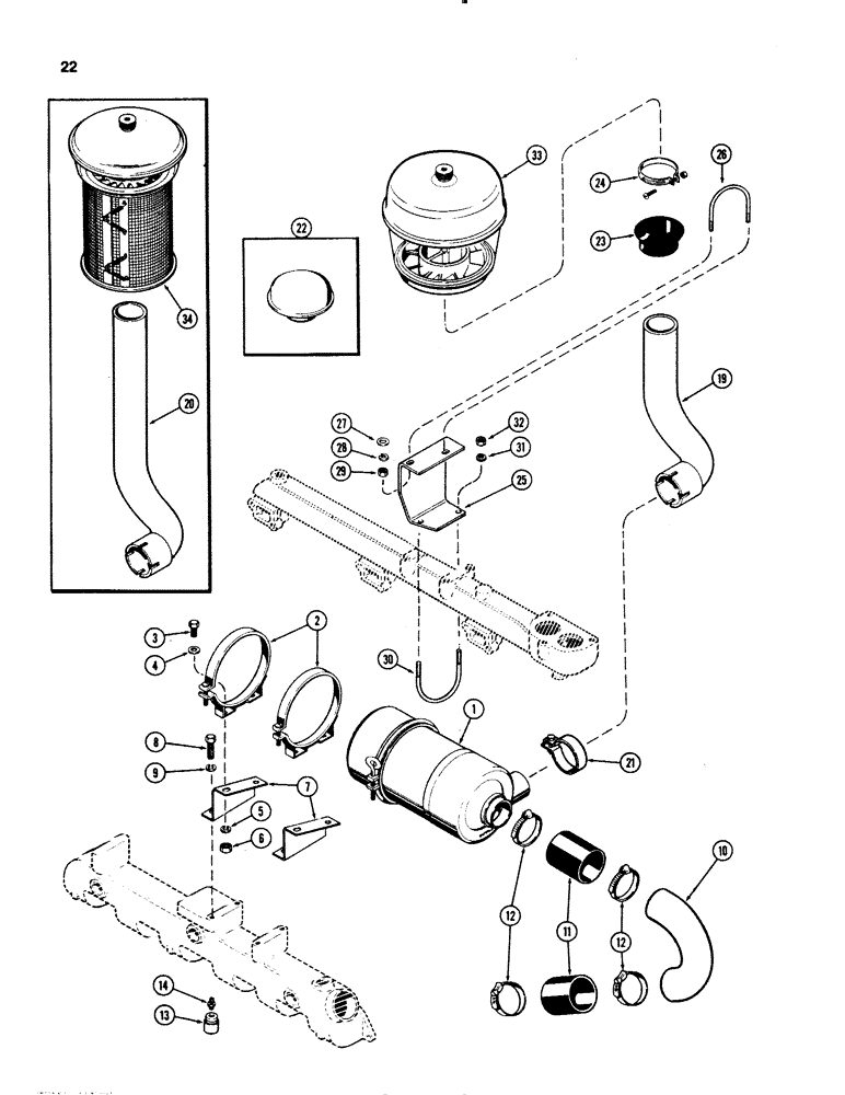 Схема запчастей Case IH 1070 - (0022) - AIR CLEANER MOUNTING, 451B DIESEL ENGINE (02) - ENGINE