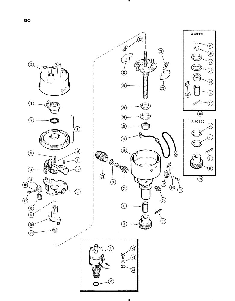 Схема запчастей Case IH 730 SERIES - (080) - A24508 DISTRIBUTOR, 251 AND 284 SPARK IGNITION ENGINES, 1ST USED ENG. S/N 2174225 (04) - ELECTRICAL SYSTEMS