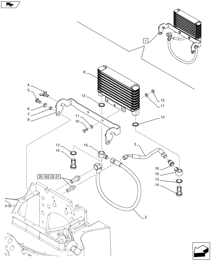 Схема запчастей Case IH PUMA 170 - (35.162.02[04]) - FRONT HPL WITH PTO - COOLER ASSY - BREAKDOWN (VAR.743482-743484-743486 / 743666) (35) - HYDRAULIC SYSTEMS