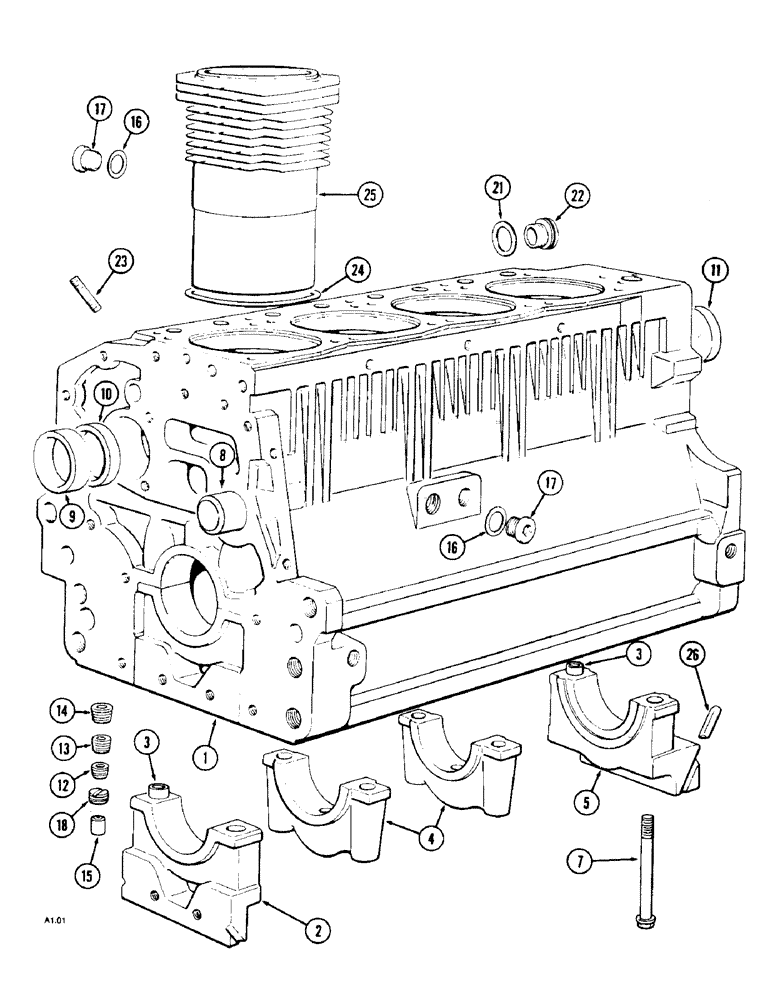 Схема запчастей Case IH 2150 - (2-34[B]) - CYLINDER BLOCK AND RELATED PARTS (4 CYL), 2150 (02) - ENGINE