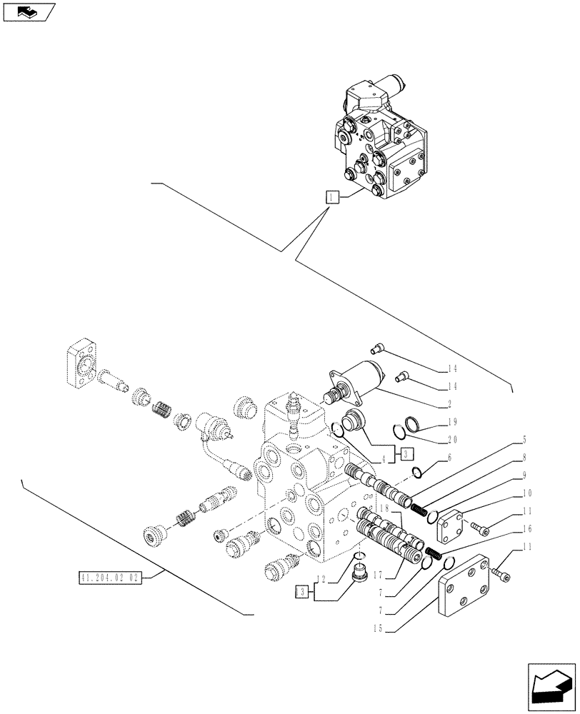 Схема запчастей Case IH PUMA 230 - (41.204.02[01]) - FAST STEERING - VALVE - BREAKDOWN (VAR.729636; VAR.743187 / 743608) (41) - STEERING