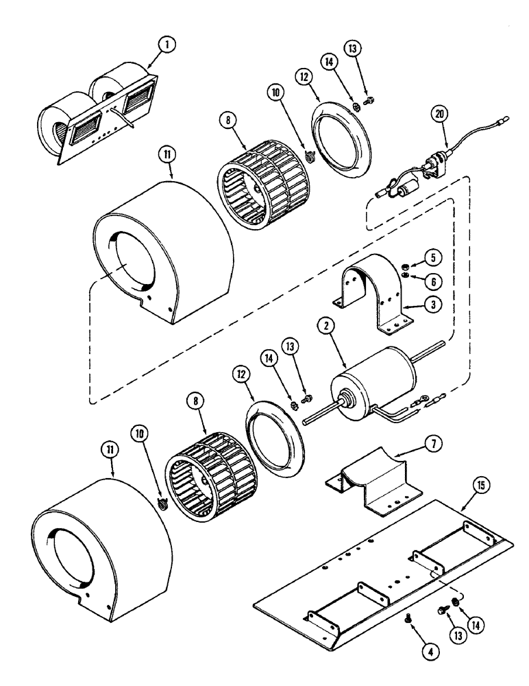 Схема запчастей Case IH 2290 - (9-584) - CAB, BLOWER ASSEMBLY, WITH 3-23/64 INCH (85 MM) WIDE FAN, CAB SERIAL NUMBER 12047878 AND AFTER (09) - CHASSIS/ATTACHMENTS