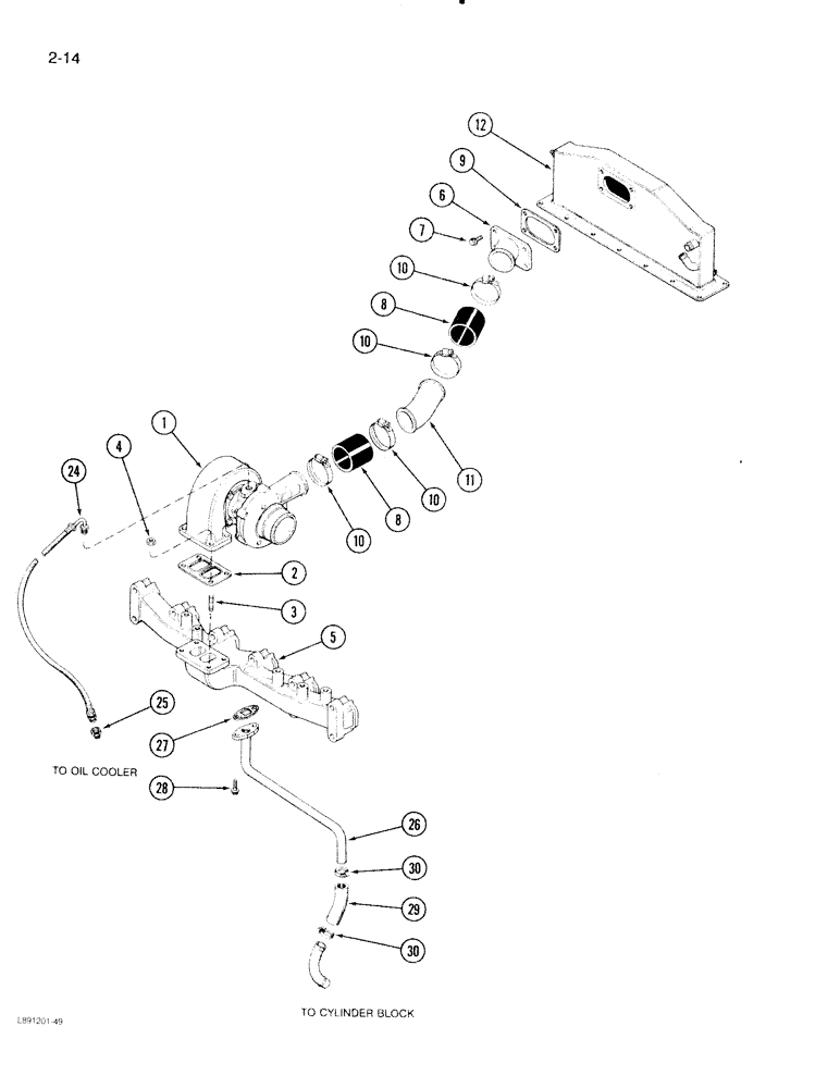 Схема запчастей Case IH 2096 - (2-014) - TURBOCHARGER SYSTEM, 6TA-590 ENGINE (02) - ENGINE