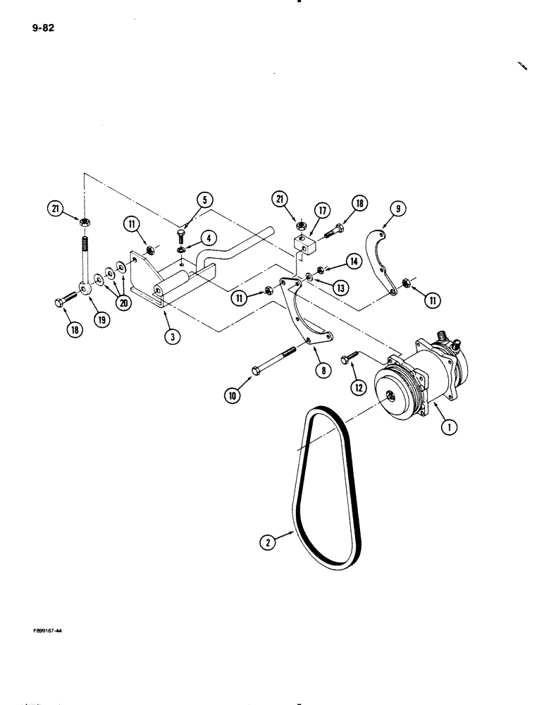 Схема запчастей Case IH 9130 - (9-82) - AIR CONDITIONING, COMPRESSOR MOUNTING AND DRIVE (09) - CHASSIS/ATTACHMENTS