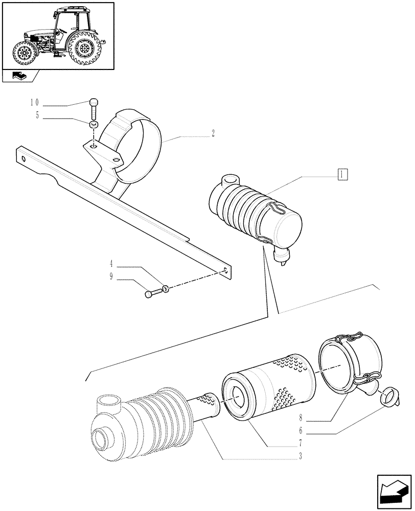 Схема запчастей Case IH FARMALL 65C - (1.19.1[02]) - DRY AIR CLEANER (02) - ENGINE EQUIPMENT