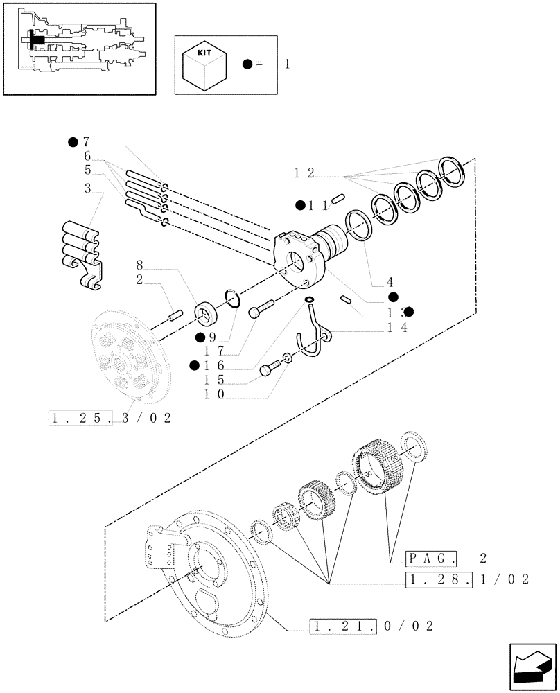 Схема запчастей Case IH MAXXUM 115 - (1.28.7[01A]) - TRANSMISSION 16X16 (40 KM/H) SPS - SPEED ENGAGEMENT FRONT CLUTCH - OIL SUPPLY AND LUBRICAT. - D6396 (STD + VAR.330283) (03) - TRANSMISSION