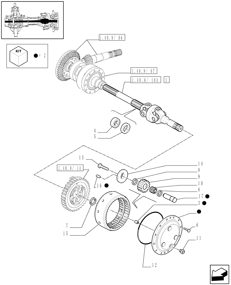 Схема запчастей Case IH MAXXUM 140 - (1.40. 9/10[01A]) - (CL.4) FRONT AXLE W/MULTI-PLATE DIFF. LOCK, ST. SENSOR AND BRAKES - SHAFT AND GEAR TRAIN - D5831 (VAR.330430) (04) - FRONT AXLE & STEERING