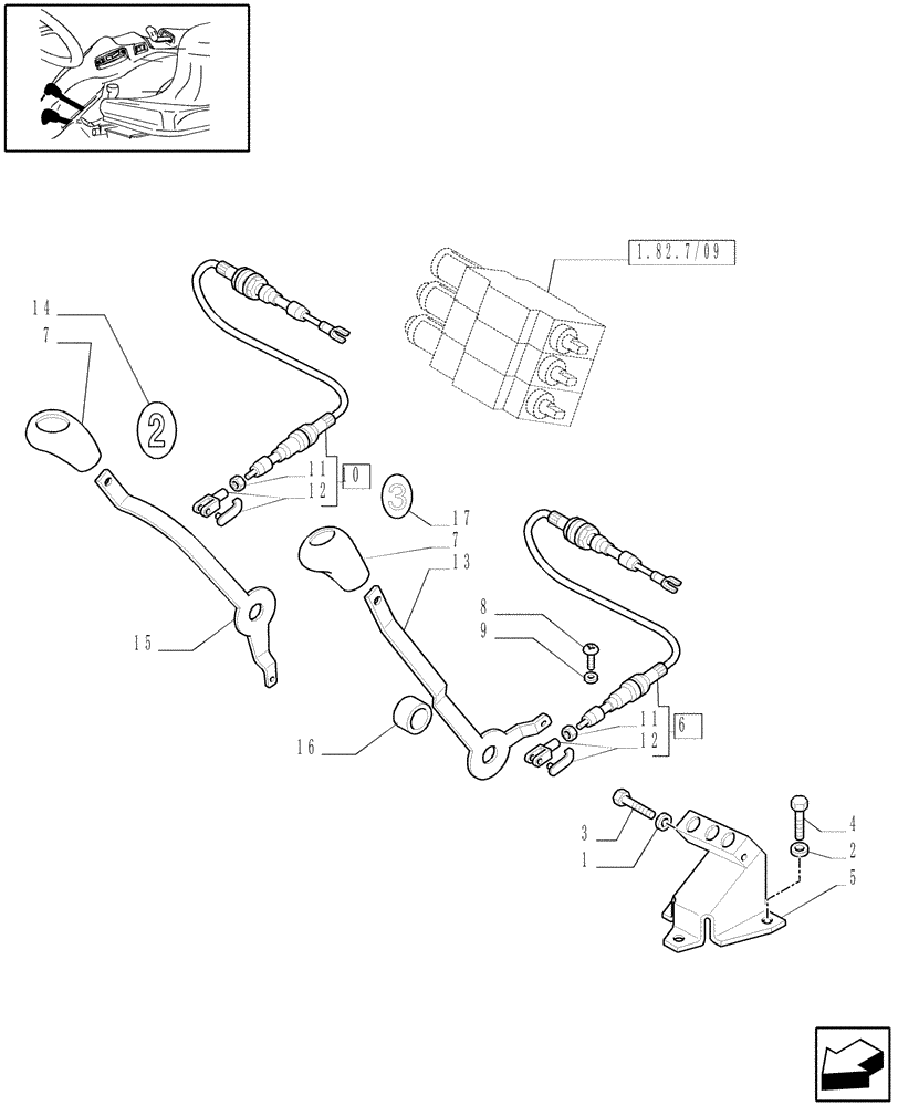 Схема запчастей Case IH JX1095C - (1.92.82/08) - (VAR.195) 3 REAR REMOTE VALVES FOR MDC - LEVERS AND KNOBS (10) - OPERATORS PLATFORM/CAB