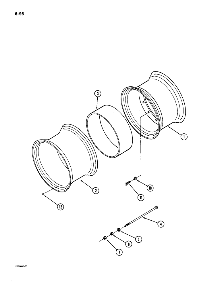 Схема запчастей Case IH 9150 - (6-098) - WHEELS, WITH SPACER BAND DUALS, K598.60/70 AXLE AND K592 AXLE (06) - POWER TRAIN