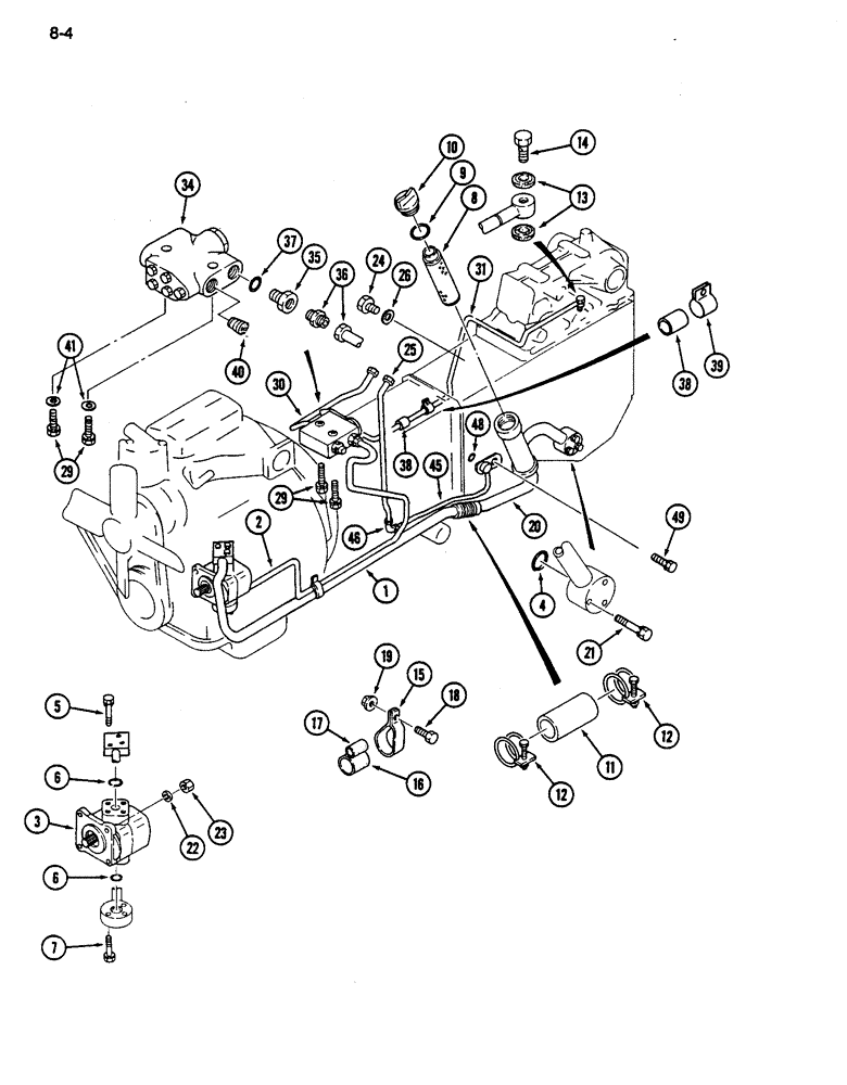 Схема запчастей Case IH 255 - (8-04) - HYDRAULIC PUMP AND LINES, CONSTANT MESH MECHANICAL TRANSMISSION, POWER STEERING (08) - HYDRAULICS