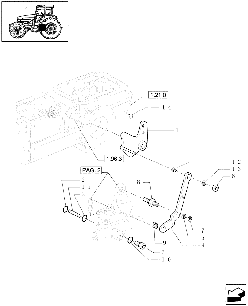 Схема запчастей Case IH JX1070U - (1.33.2/17[01]) - (VAR.727) SYNCHRO MESH GEARED POWER TAKE -OFF 540 RPM - LEVERS (04) - FRONT AXLE & STEERING