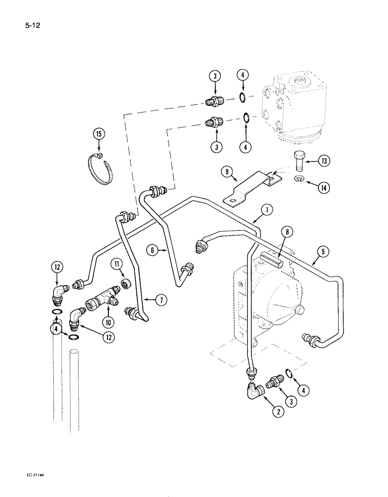 Схема запчастей Case IH 495 - (5-012) - POWER STEERING TUBES, REAR, WITH 2 SPEED POWER SHIFT (05) - STEERING