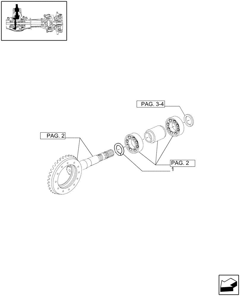 Схема запчастей Case IH JX1060C - (1.40.3/06[02]) - (VAR.325-692) FRONT AXLE W/LIMITED SLIP DIFF, L/FRONT BRAKES (30 KM/H) - BEVEL GEAR/PINION SET (04) - FRONT AXLE & STEERING