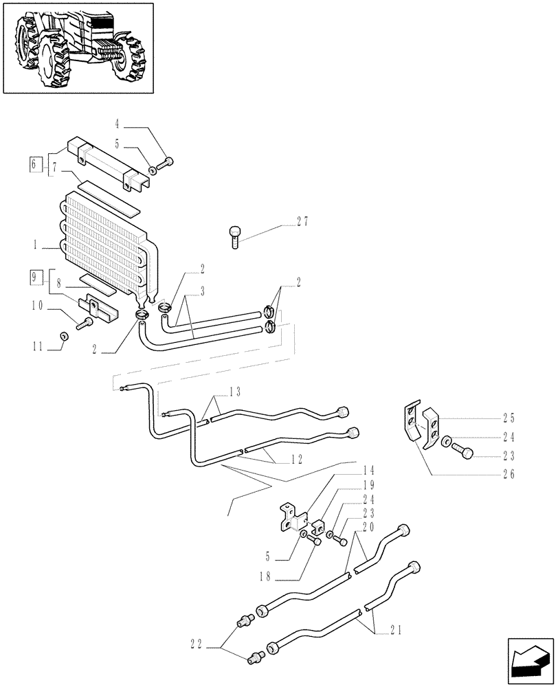 Схема запчастей Case IH JX1090U - (1.27.7/05) - (VAR.007) NA ONLY - HEAT EXCHANGER & PIPES - D5642 (03) - TRANSMISSION